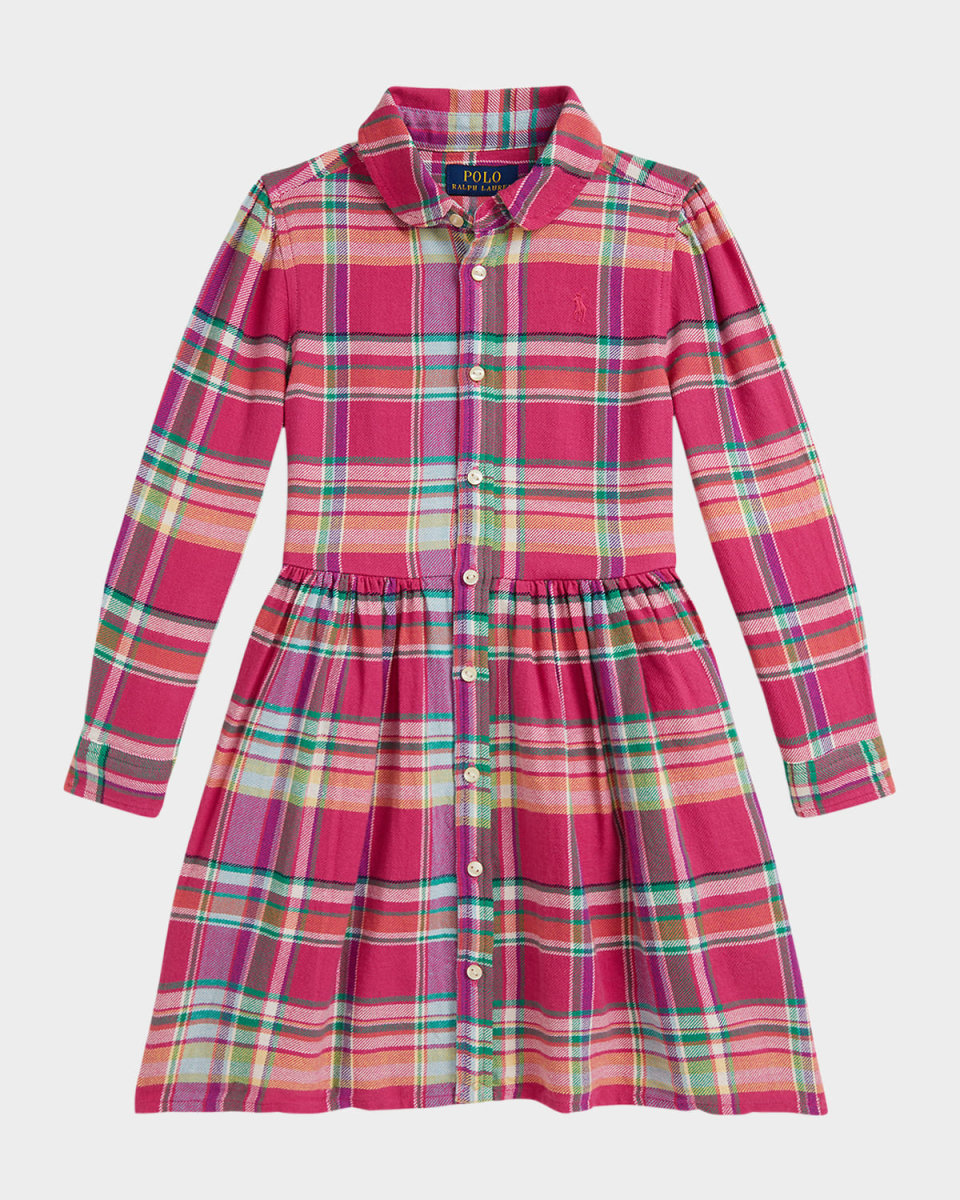Girl's Cotton Plaid Shirtdress, Size 2-6X